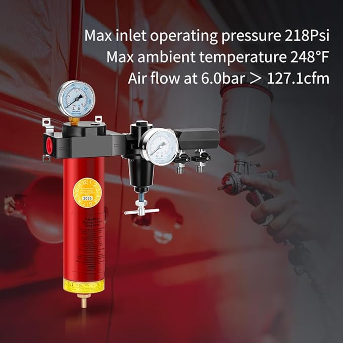NANPU Z-R Air Filter Regulator– Sintered Filter, 1/2" NPT Inlet, 1/4" NPT Outlet Module, 0-230 psi Gauge, 127 CFM @ 6 bar, Metal Housing, Heat Resistant to 248°F
