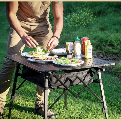 ARROWHEAD OUTDOOR 2-Pack 39" Aluminum Folding Camp Roll Up Table w/Adjustable Height, Undertable Mesh Storage, Carry Bag - color: Black 2pack