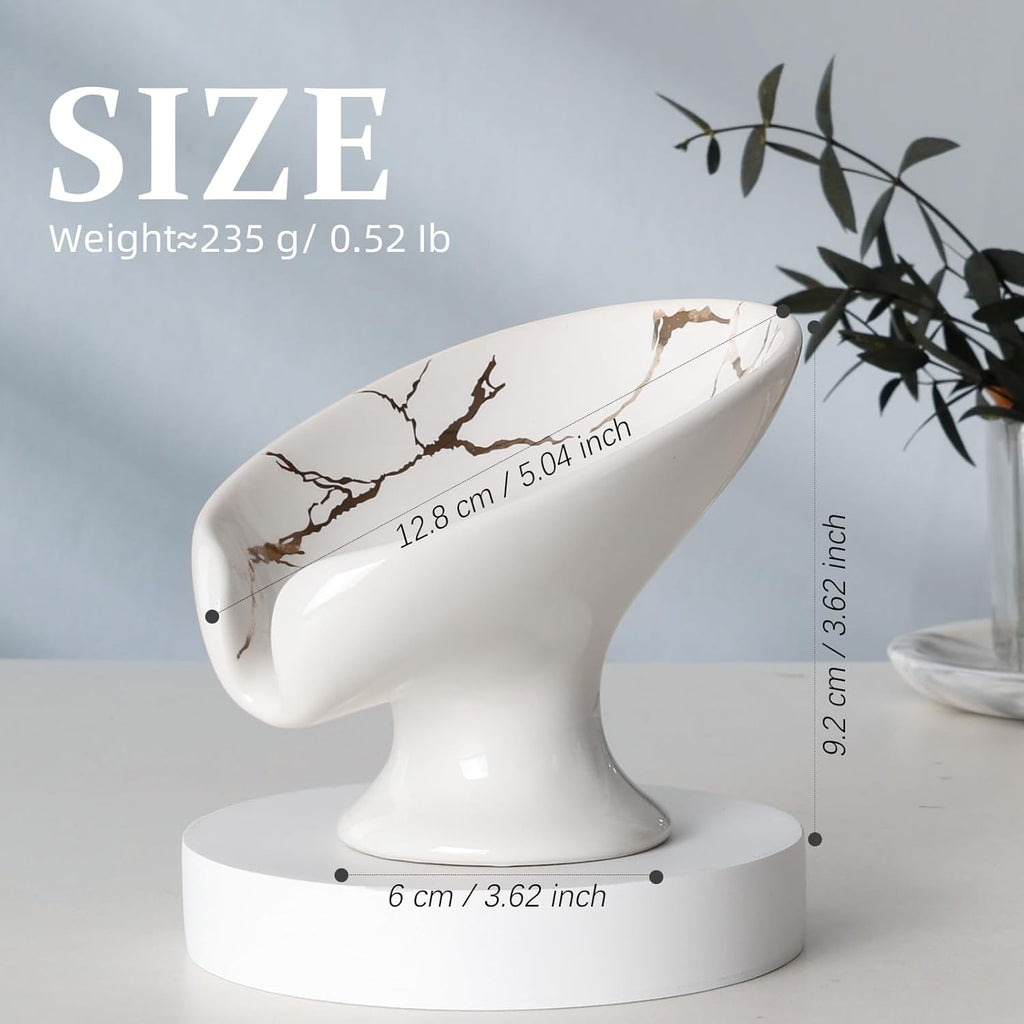 Soap Dish Set, Self Draining Bar Soap Holder for Bathroom Sink, Leaf Shaped Drainage Ceramic White Marble Porcelain Soap Dishes, Kitchen Decorative Soap Dish 2PACK, ANTIS'S HOME