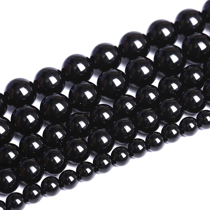 8mm 51pcs Natural Black Agates Onyx Stone Beads Smooth Round Loose Spacer Beads for Jewelry Making DIY Bracelets 15"