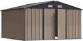 Greesum 10×10FT Outdoor Storage Shed, Metal Patio Storaged Sheds with Lockable Doors, Sheds & Outdoor Storage for Bike, Backyard, Pool and Garden, Brown