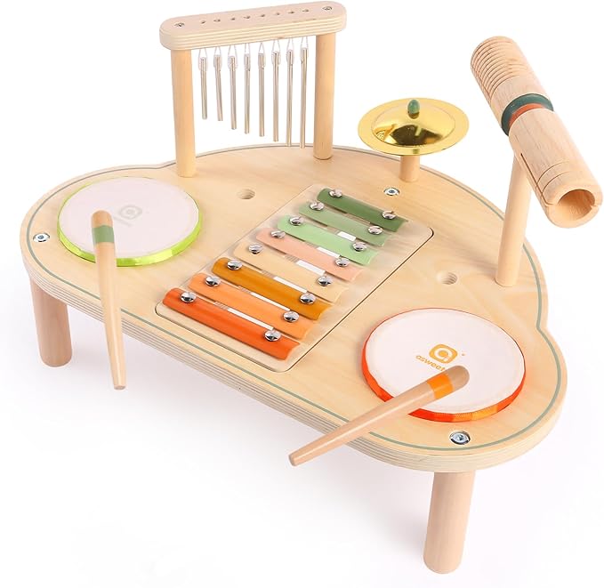 Asweets 7 in 1 Kids Drum Set for Toddlers Wooden Xylophone Musical Instruments Kit Play Set for Toddler Baby Drum Set Montessori Toys Sensory Toys Birthday Gifts for Girls Boys (Cloud)