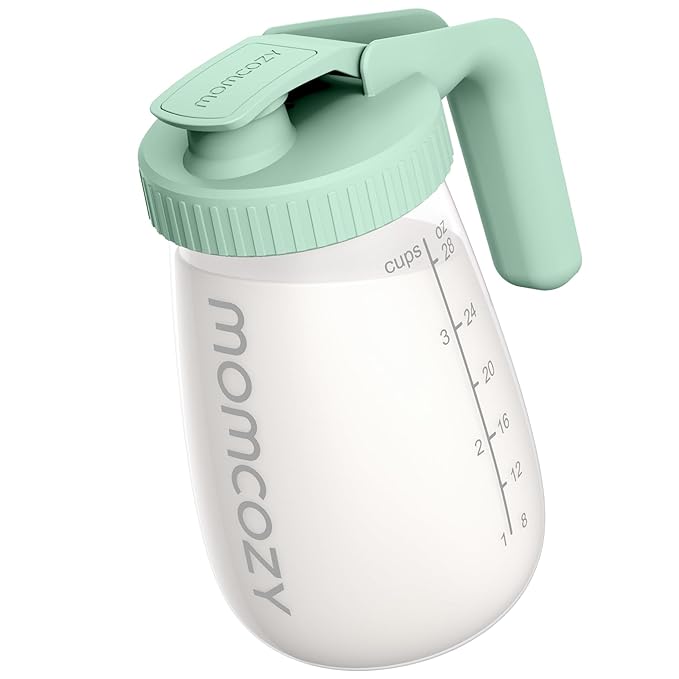 Momcozy Breast Milk Pitcher, Resistant to Heat and Cold Abrupt Temp Swings, No Leak Glass Breast Milk Fridge Storage Container with Wide Mouth, Fast Baby Formula Maker, Green