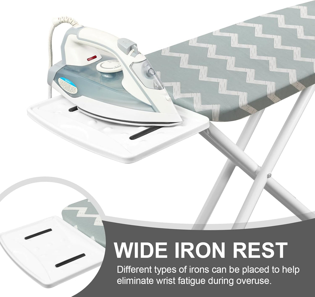 Ironing Board,Foldable Ironing Board Adjustable Height Compact Iron Board Thick Steel Tube Iron Board with Holder,Replacing Cloth Cover and Mini Handheld Gloves(Blue Waves)