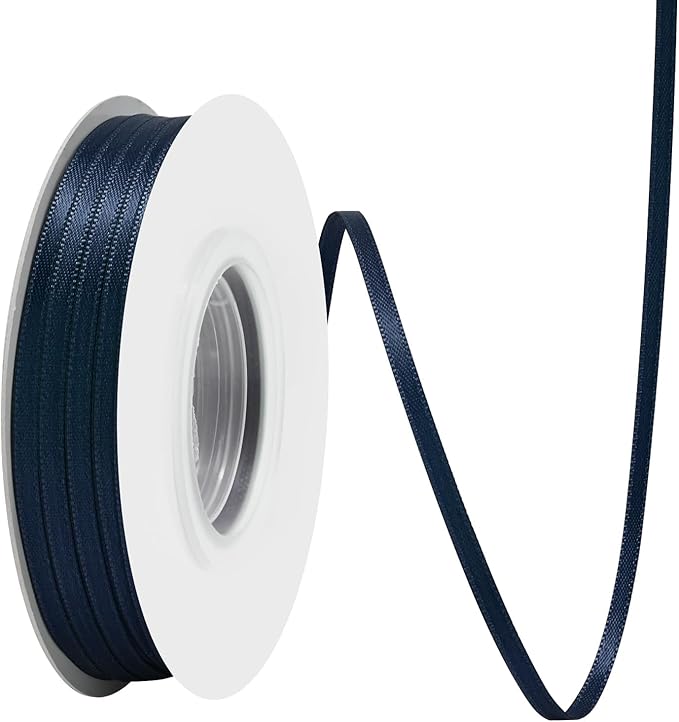 Navy Blue Satin Ribbon 1/8" X 50 Yards Solid Color Double Faced Ribbons Perfect for Crafts Wedding Decor Bow Making Arts Sewing and More