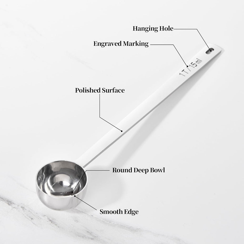 Long Handle Coffee Scoop: 8.3 Inch 18/8 Stainless Steel 1 Tablespoon Metal Measuring Spoon Tbsp Scoop for Coffee Beans, Grounds Coffee, Coffee Powder, Tea, Tall Jars (1Tbsp/15ml)