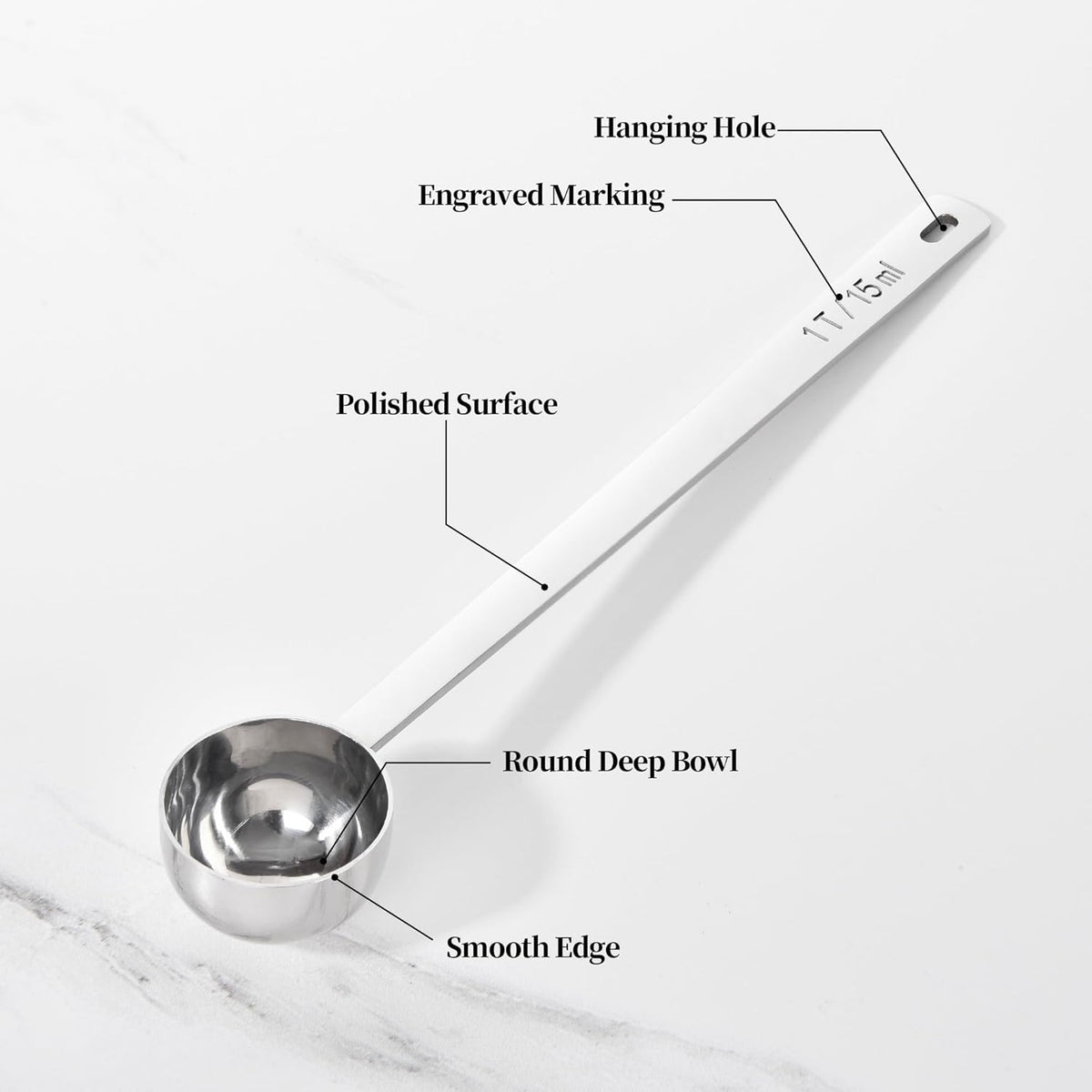Long Handle Coffee Scoop: 8.3 Inch 18/8 Stainless Steel 1 Tablespoon Metal Measuring Spoon Tbsp Scoop for Coffee Beans, Grounds Coffee, Coffee Powder, Tea, Tall Jars (1Tbsp/15ml)