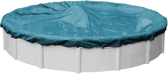 Robelle 28 ft Extra Heavy Duty Blue Winter Pool Cover for Above Ground Pools, 4 ft Overlap (32 ft Cover Size), Solid 10 x 10 Scrim, 2.91 oz/yd2, 12-Year Warranty, Style: 5828-4ROB