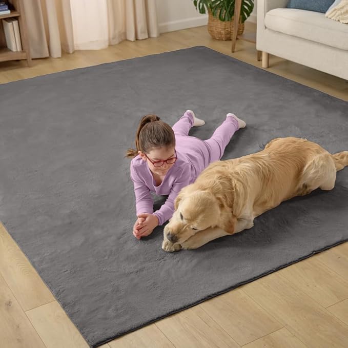 GORILLA GRIP Ultra Soft Washable Area Rug, 5x7, Stain and Slip Resistant Plush Thick Carpet for Bedroom Living Room, No Shed Floor Rugs, Pet Friendly, Dorm Essentials, Kids Nursery Home Decor, Gray
