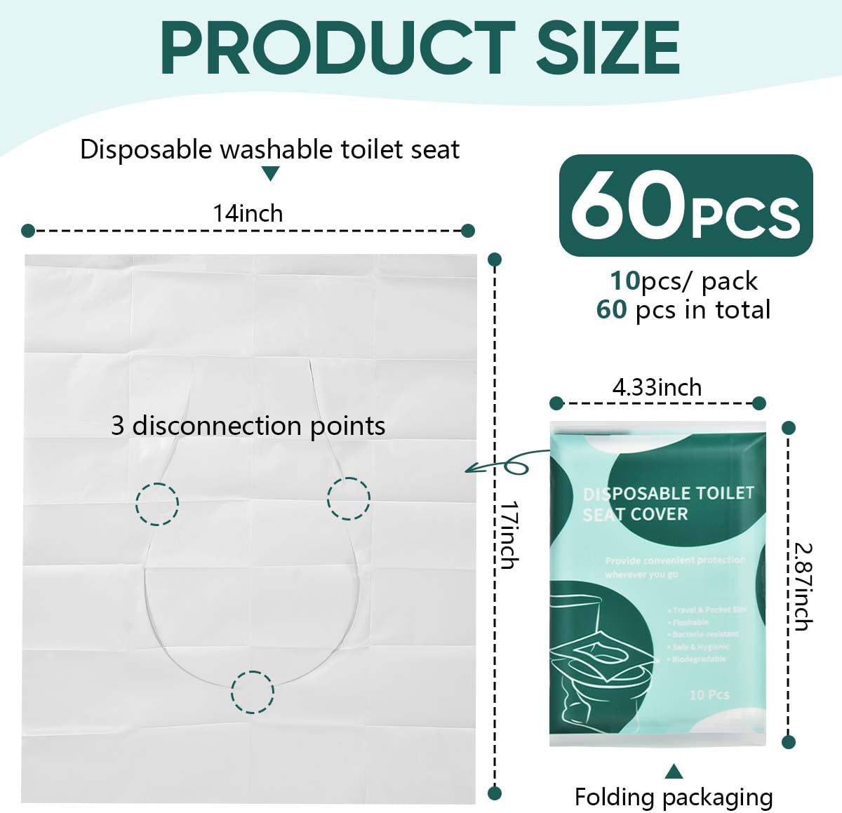 60 Pcs Disposable Flushable Paper Toilet Seat Covers Travel Supplies Essentials for Airplane, Public Restrooms, Bathroom, Hotels, Camping, Kids or Adults