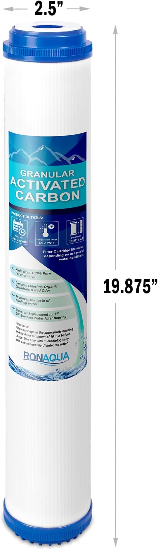 Standard Whole House Coconut Shell Granular Activated Carbon Water Filter 20” x 2.5” Fits 20” x 2.5” Housings. Remove Chlorine and Bad Odor. Compatible with EP-20, HX-CB-25-2010, F3WCB32