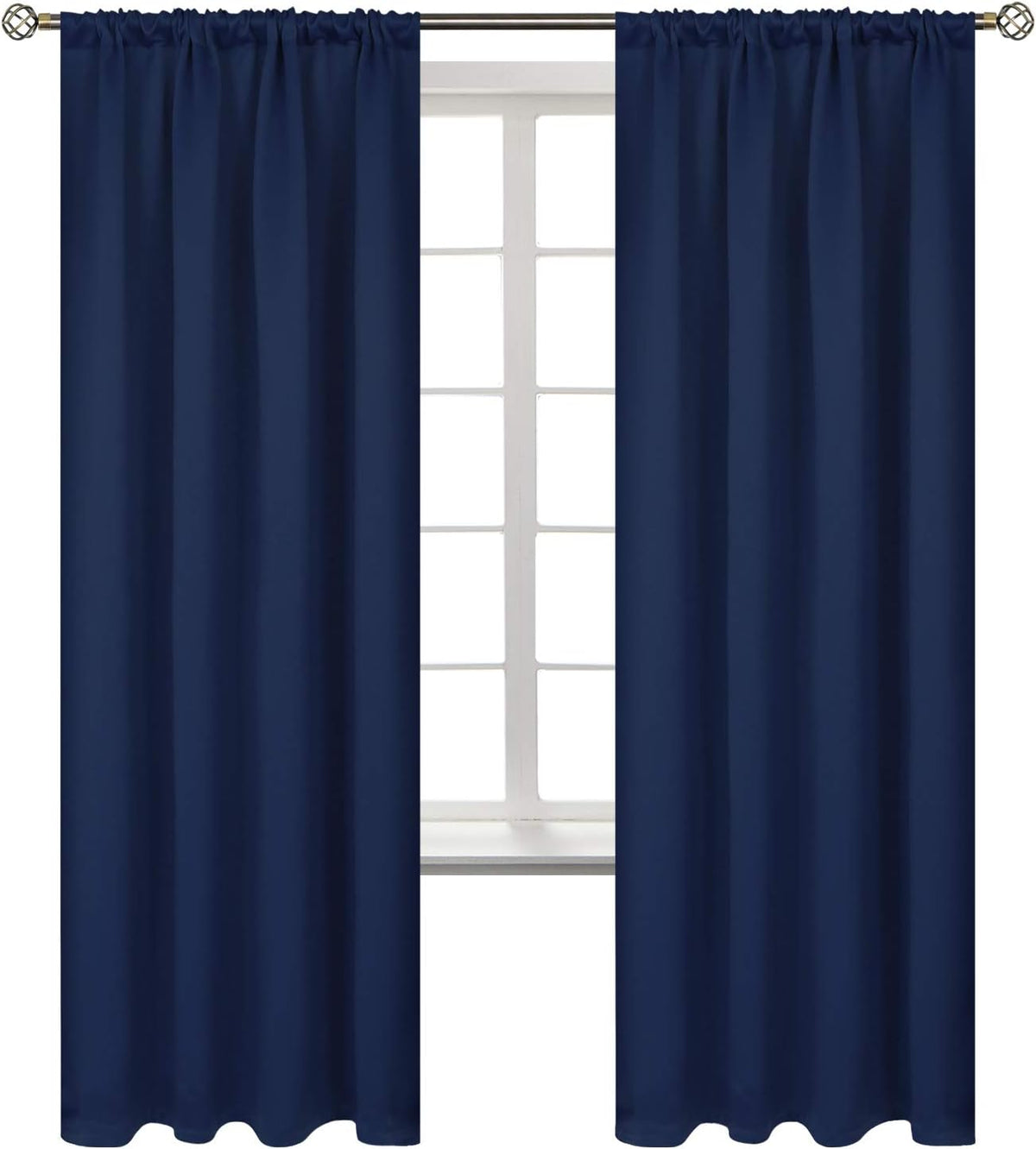 BGment Rod Pocket Blackout Curtains for Bedroom - Thermal Insulated Room Darkening Curtain for Living Room, 52 x 72 Inch, 2 Panels, Navy Blue