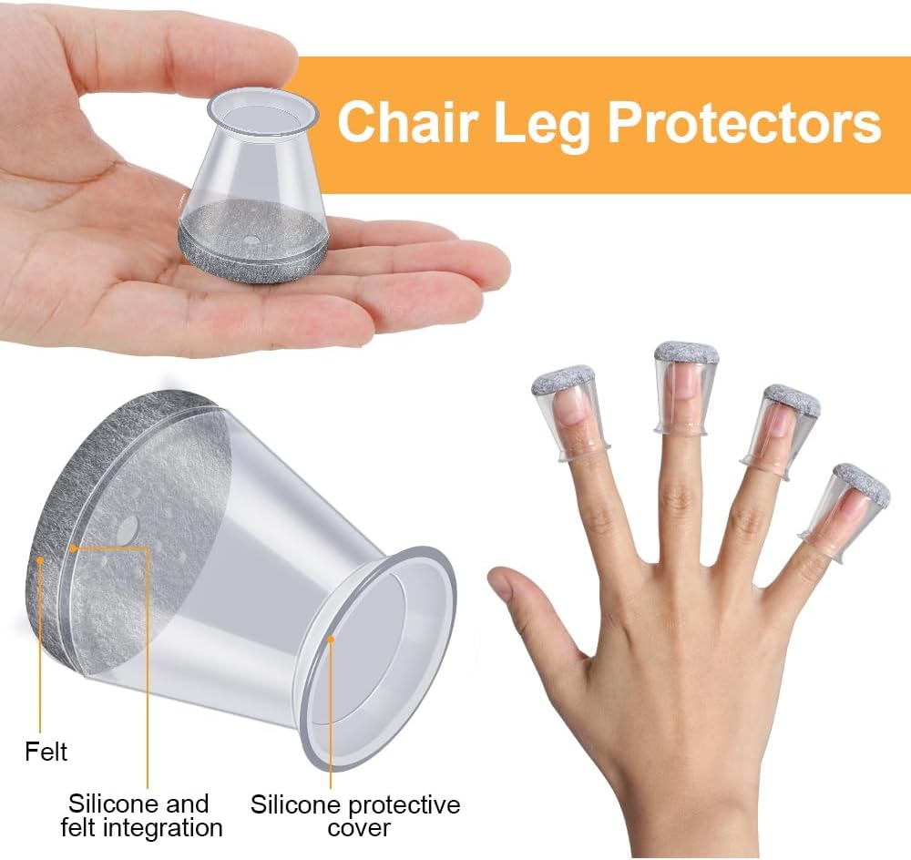 16 Pcs Chair Leg Protectors for Hardwood Floors, Silicone Felt Furniture Leg Cover Pad for Protecting Floors from Scratches and Noise, Smooth Moving，X-Small(Fit Round Diameter：1/2" to 5/16")