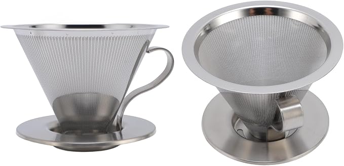 Pour Over Coffee Dripper, Reusable Metal Filter, Portable Cone Filter for Trips, Traveling, Camping, with Ultra Fine Mesh for Precise Extraction, Compatibility with Most Cups,