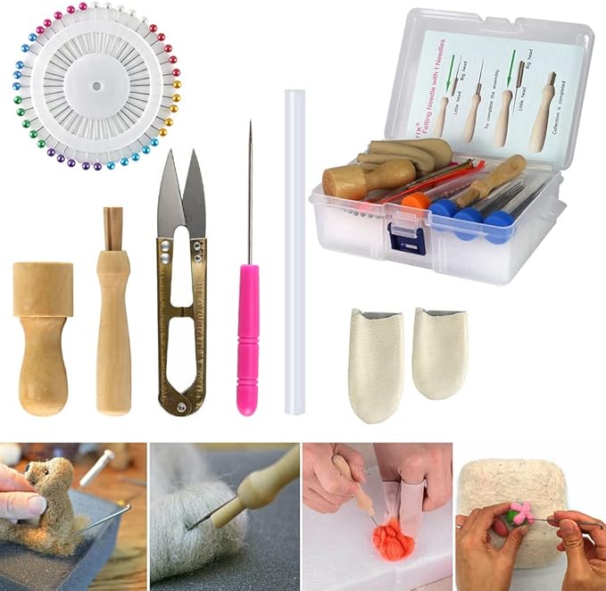 Needle Felting Kit, Needle Felting Wool Roving Set, Needle Felting Starter Kit Wool Felt Tools for Felting Wool DIY Craft Materials Needle Felting Supplies (50 Colors)