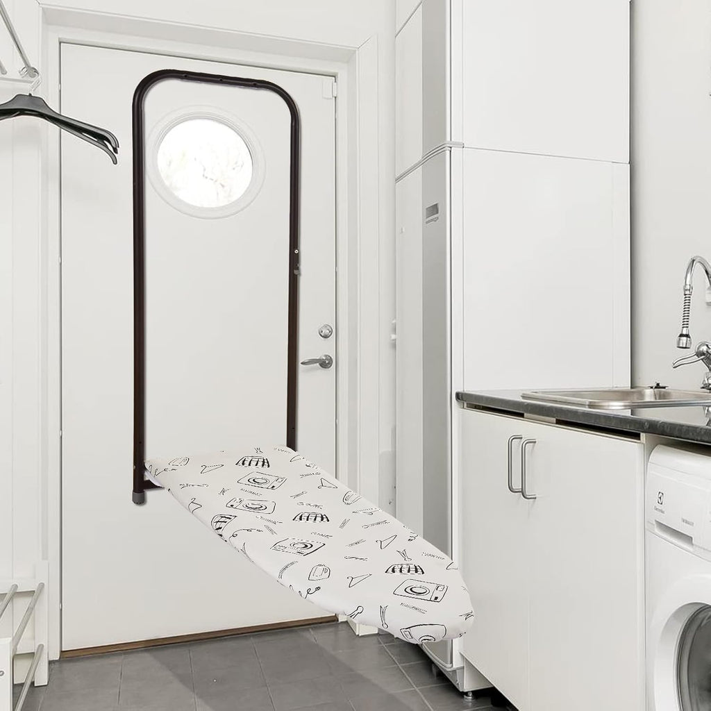 Over The Door Ironing Board Cover 13 x 37 inch, Small Iron Board Cover w Heat Reflective 3 Layers Thick Padding with Hook and Loop Fasteners (White)