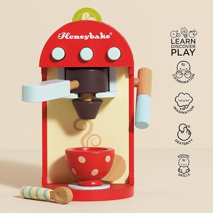 Le Toy Van - Honeybake Premium Wooden Cafe Machine Set - Pretend Kitchen and Cafe Play Toy Set | Kids Role Play Toy Kitchen Accessories (TV299), Small