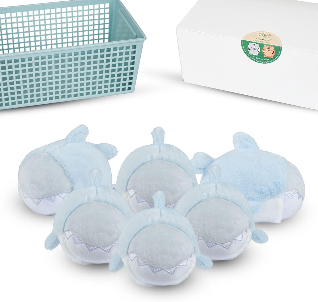XL Size Wool Dryer Balls 6 Pack- Over 2000 Loads,Whale Shark Appearance,100% Pure New Zealand Wool,Hypoallergenic,Reduces Cloth Wrinkles, and Saves on Drying Time,Cute Pet Plush Toys