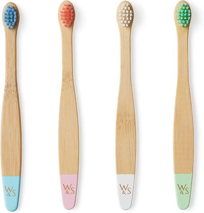 Wild & Stone Organic Baby Bamboo Toothbrushes | 4 Pack | Soft Bristles | 100% Compostable Handle | BPA Free | Vegan Baby Toothbrushes (Multicolour)