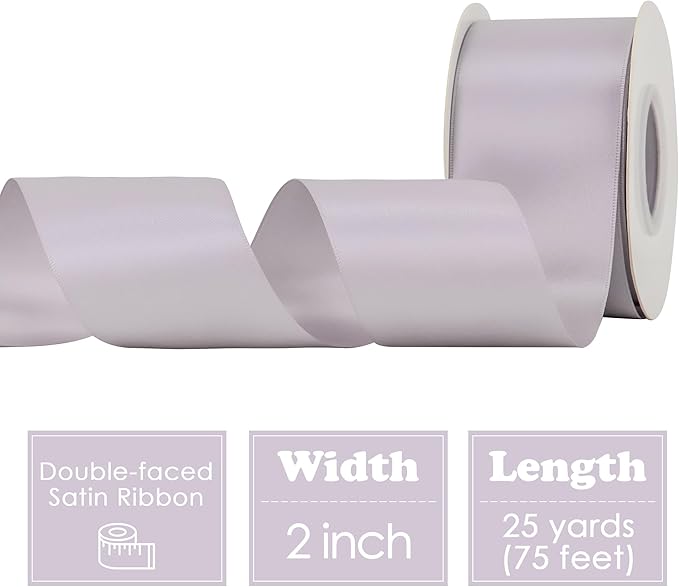 HUIHUANG Dusty Purple Ribbon 2 inch Wide Double-Faced Pastel Lilac Satin Silk Ribbon for Flower Bouquet Wrap, Gift Wrapping,Wedding Decor, Home Decor, Crafts and Bows Making- 25 Yards/Roll