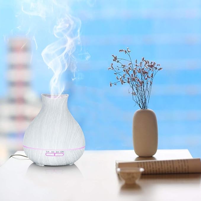 BZseed Aromatherapy Essential Oil Diffuser 550ml 12 Hours White Wood Grain Aroma Diffuser with Timer for Large Room, Home, Baby Bedroom, Waterless Auto Shut-Off, 7 Colors Lights Changing