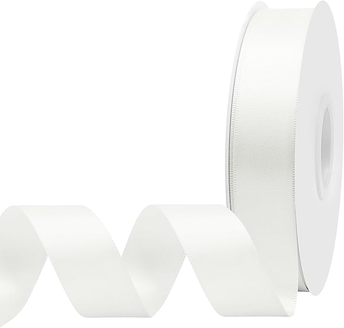 Off White Satin Ribbon 1 Inch X 50 Yards Solid Color Double Faced Ribbons Perfect for Crafts Wedding Decor Bow Making Arts Sewing and More