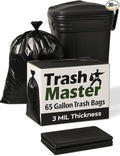 65 Gallon Contractor Heavy Duty Garbage Bags | 30 Bags w/Ties | X-Large 3 MIL Thickness | For Large Commercial Jobs | Construction Clean Up | Trash bags for Yard Clean up - TrashMaster (30)