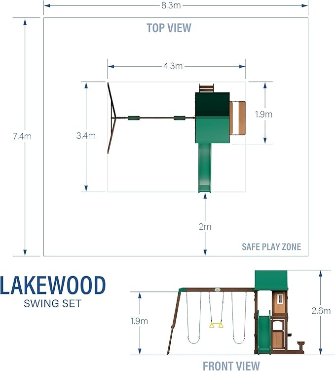 Backyard Discovery Lakewood Cedar Wood Swing Set with Wave Slide, Clubhouse, Playhouse, Snack Bar Window, Picnic Area, Belt Swings, Trapeze, Full Front Door, Windows, Step Ladder, Outdoor Playset