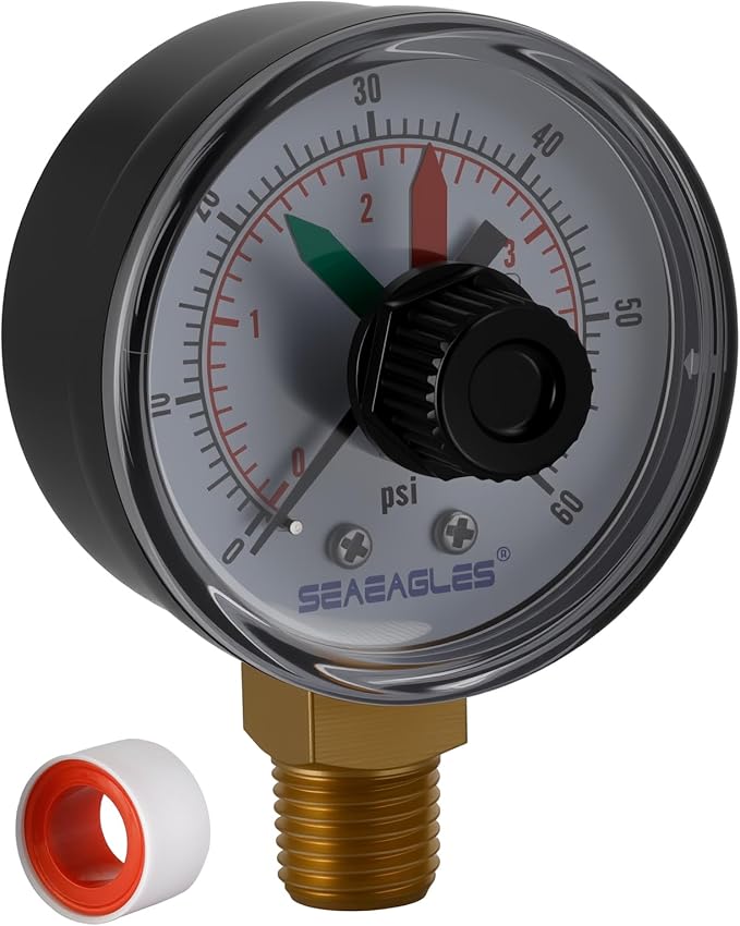 ECX2712B1 Pressure Gauge Replacement for Pentair Pool/Spa Valve and Filter, 1/4" NPT Back mounting 2" Dial Pool Pump Pressure Gauge 0-60psi/4bar. (190059)