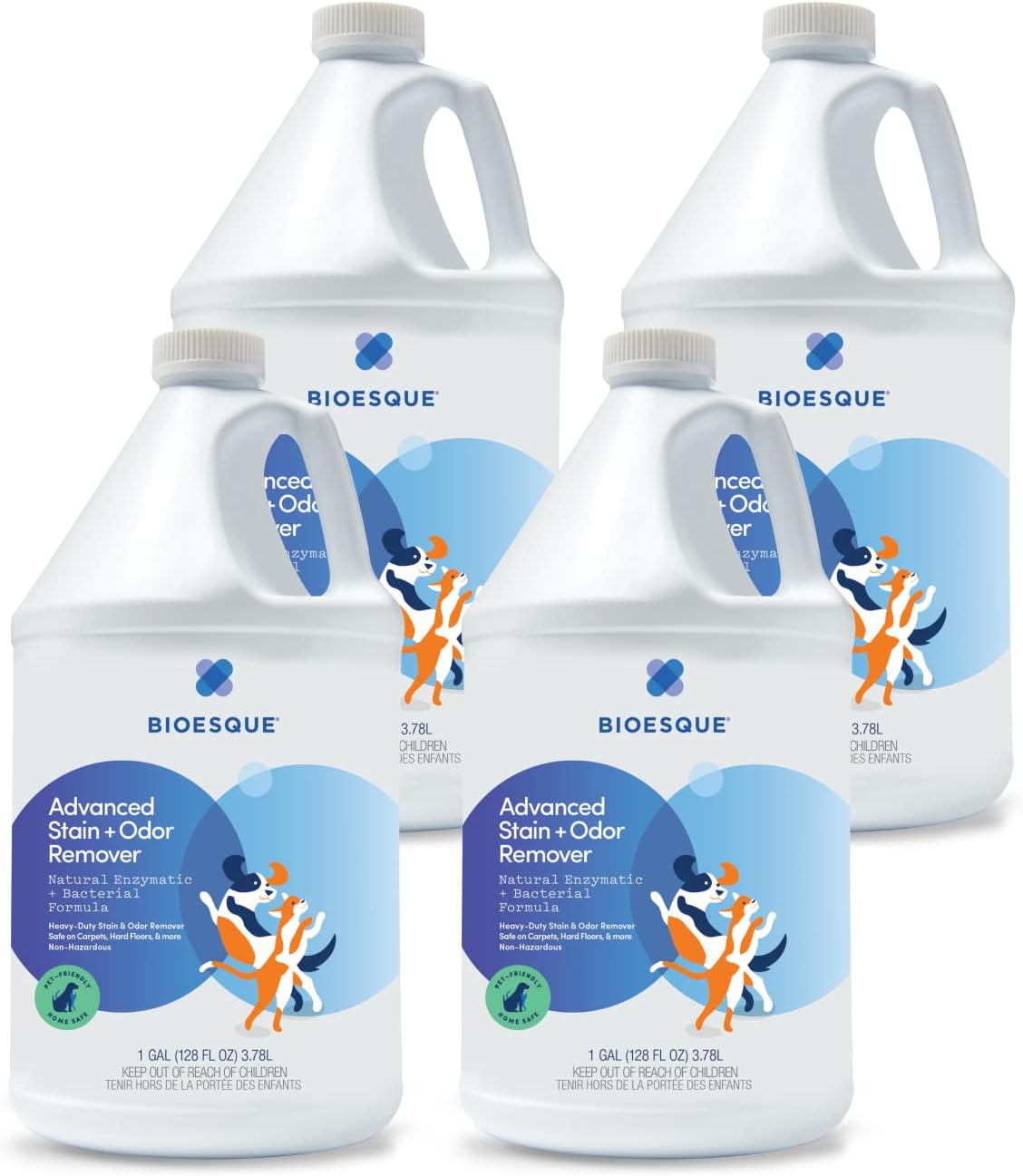 Bioesque Advanced Stain + Odor Remover, Pet-Friendly Natural Enzymatic & Bacterial Formula, Heavy-Duty Stain & Odor Remover, Safe on Carpets, Hard Floors, & More, 1 Gallon (Pack of 4)
