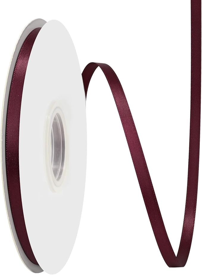 Wine Red Satin Ribbon 1/4" X 50 Yards Solid Color Double Faced Ribbons Perfect for Crafts Wedding Decor Bow Making Arts Sewing and More