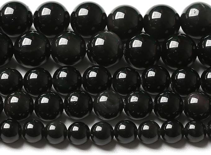 6MM 120pcs Natural Black Obsidian Stone Energy Healing Beads Round Loose Beads for Jewelry Making Bracelet 2 Strands 32"