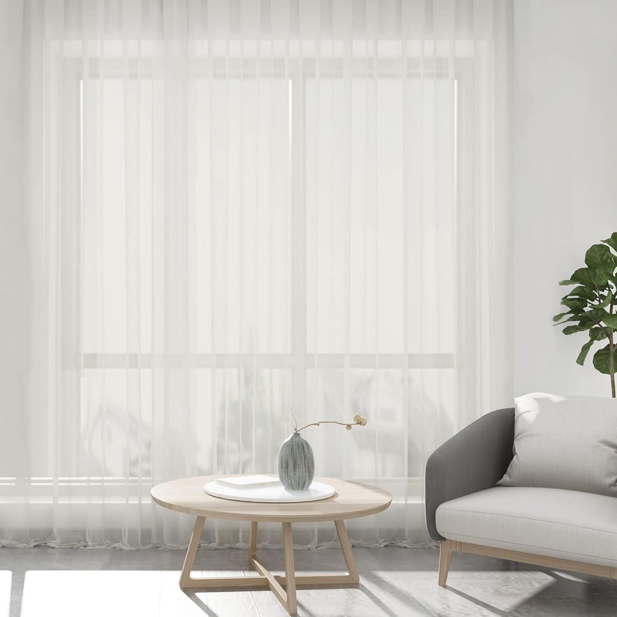 Chyhomenyc Sheer Curtains 120 Inch Extra Long, 2 Pieces, Rod Pocket Top Soft Voile Texture Window Draperies Lightweight & Airy Panels for Living Room/Bedroom, Each 42W x 120L inches, Ivory