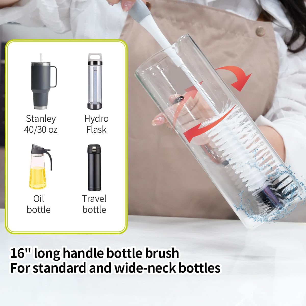 Bottle Cleaner Brush Set - Long Handle Bottle Brushes for Cleaning Narrow Neck Bottles, Beer, Wine, Baby Bottle, Pipes, Tubes, and Small Bottle