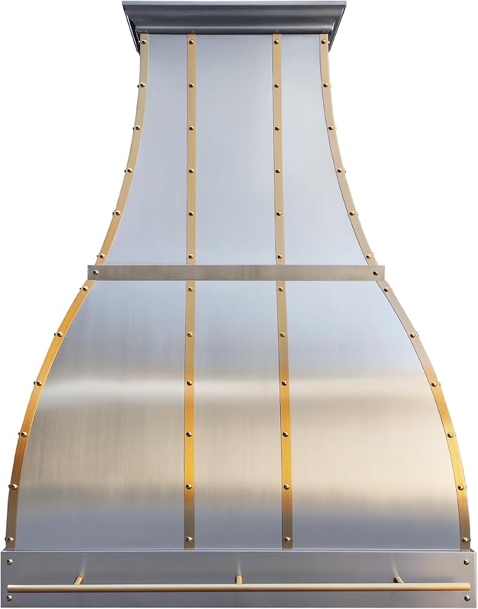 CHETTO C Stainless Steel Range Hood Cover with Quiet Vent Hood Insert Custom Handcrafted Metal Kitchen Fan with Towel Rack LED Light 42"W x27"D x60"H Brushed Stainless Steel Island Mount