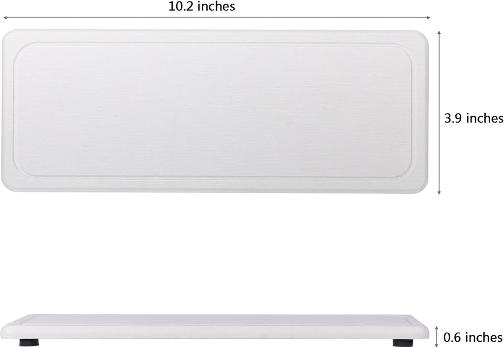 2 Pcs Water Absorbing Stone Trays, Kitchen/Bathroom Sink Soap Dish, Diatomite Tray Used for Hand Soap & Cosmetic Bottles in The Modern Home, 4" W x 10.2" L, White
