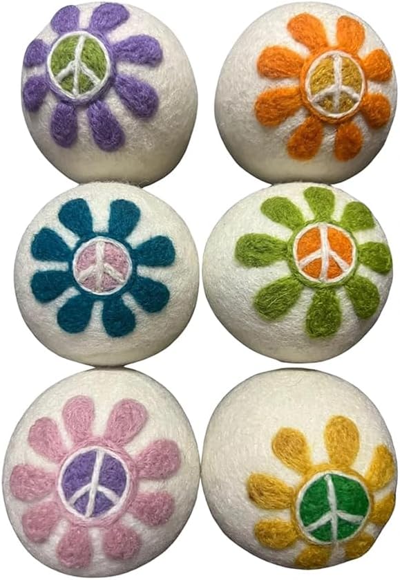 Ezhippie Quality Wool Dryer Balls - 6 XL Flower Pack - 1000+ Loads - Pure Organic Wool - Reusable Natural Fabric Softener Perfect with Essential Oils, Reduce Clothing Static and Wrinkles