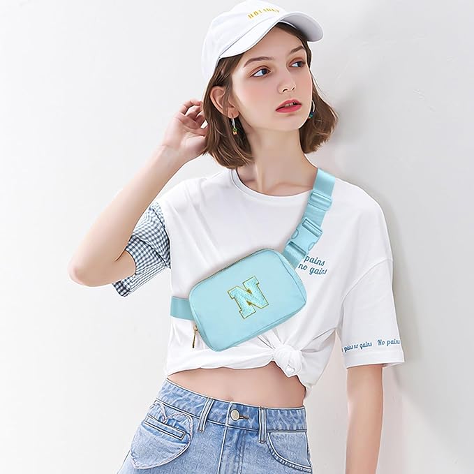 Gitus Gifts for 8 9 10 11 12 Year Old Girls Belt Bag Fanny Pack Crossbody Bags with Initial Letter Patch Cute Stuff Birthday Gifts for Teen Girls Women Personalized Trend Stuff (Icing Blue-N)