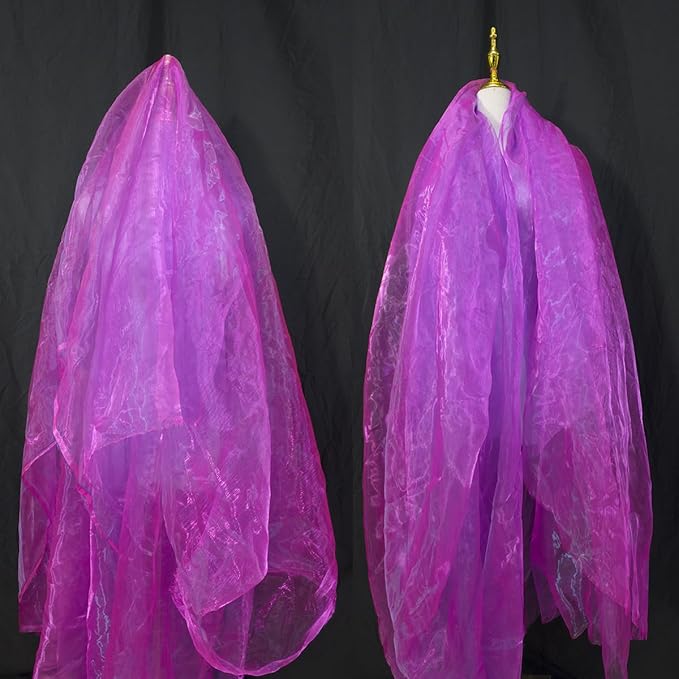 Two-Tone Iridescent Holographic Organza Fabric - 5.5 Yards by The Yard | Lightweight Sheer Tulle | for Wedding Dresses, Party Decor, DIY Crafts, Shiny Backdrops(Magenta with a hint of Blue)