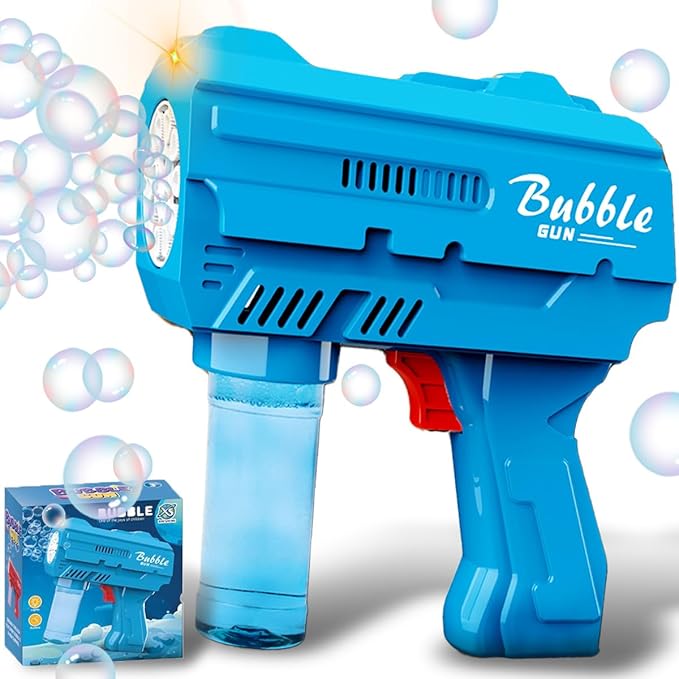 Kids Bubble Gun, Bubble Blaster with Refill Solution, Automatic Bubble Maker Blower & LED Light, Bubble Machine Guns for Toddlers Age 3-8, Outdoor Toys，Birthday Gifts，Easter, Wedding, Party (Blue)
