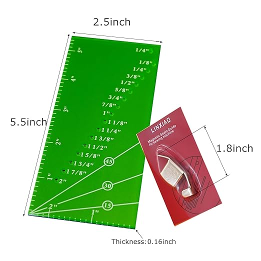Seam Guide Ruler and Magnetic Seam Guide for Sewing Machine,Includes 1/4” Pivot Point and 15 30 45 Degree Trim Line