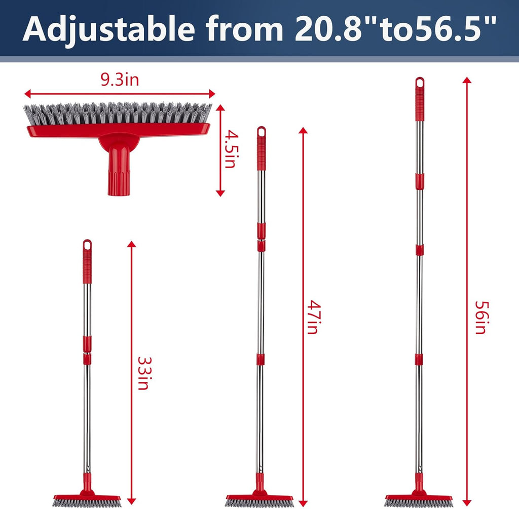 ITTAHO 2 Pack Grout Brush with Long Handle, Swivel Cleaning Grout Line Scrubber - Extendable Durable Handle Grout Cleaner Brush for Bathroom,Tile,Baseboard,Walk in Shower,Corner & Narrow Space (Red)