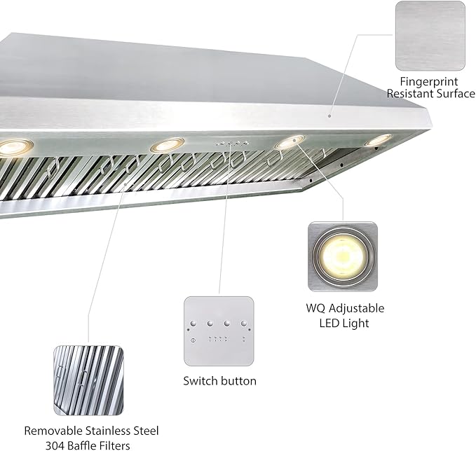 CT Copper Tailor Sloped Copper Vent Hood Island Mount,42'' W,39''H, 1150 CFM Exhaust Fan,Stainless Steel Vent,LED Light,Dishwasher-Safe Baffle Filters,VH8TR1