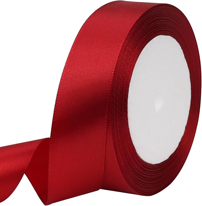 Deep red Solid Satin Ribbon 1 Inch 25 Yards Solid Polyester Fabric Ribbon for Gift Wrapping Wedding Christmas Baby Shower Birthday Party Decoration Handmade Immortal Flower Craft
