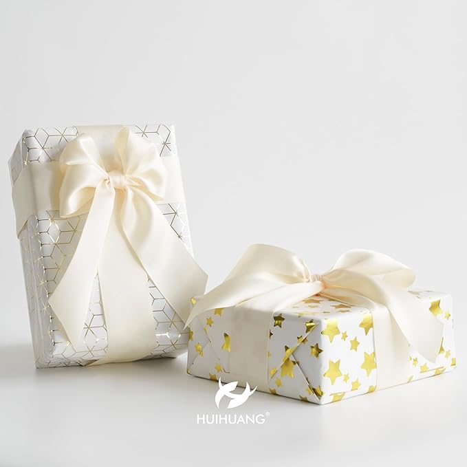 HUIHUANG Ivory Satin Ribbon 2 inch Wide Double Faced Satin Ribbon Beige Ribbon for Gift Wrapping, Bows Making, Flower Bouquet, DIY Crafts, Bridal Shower, Holiday Party Decor -25 Yards/Roll