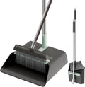 JOYMOOP Black Broom and Dustpan Set with 56” Handle, Upright Angle Design for Pet Hair and Hard Floor Sweeping