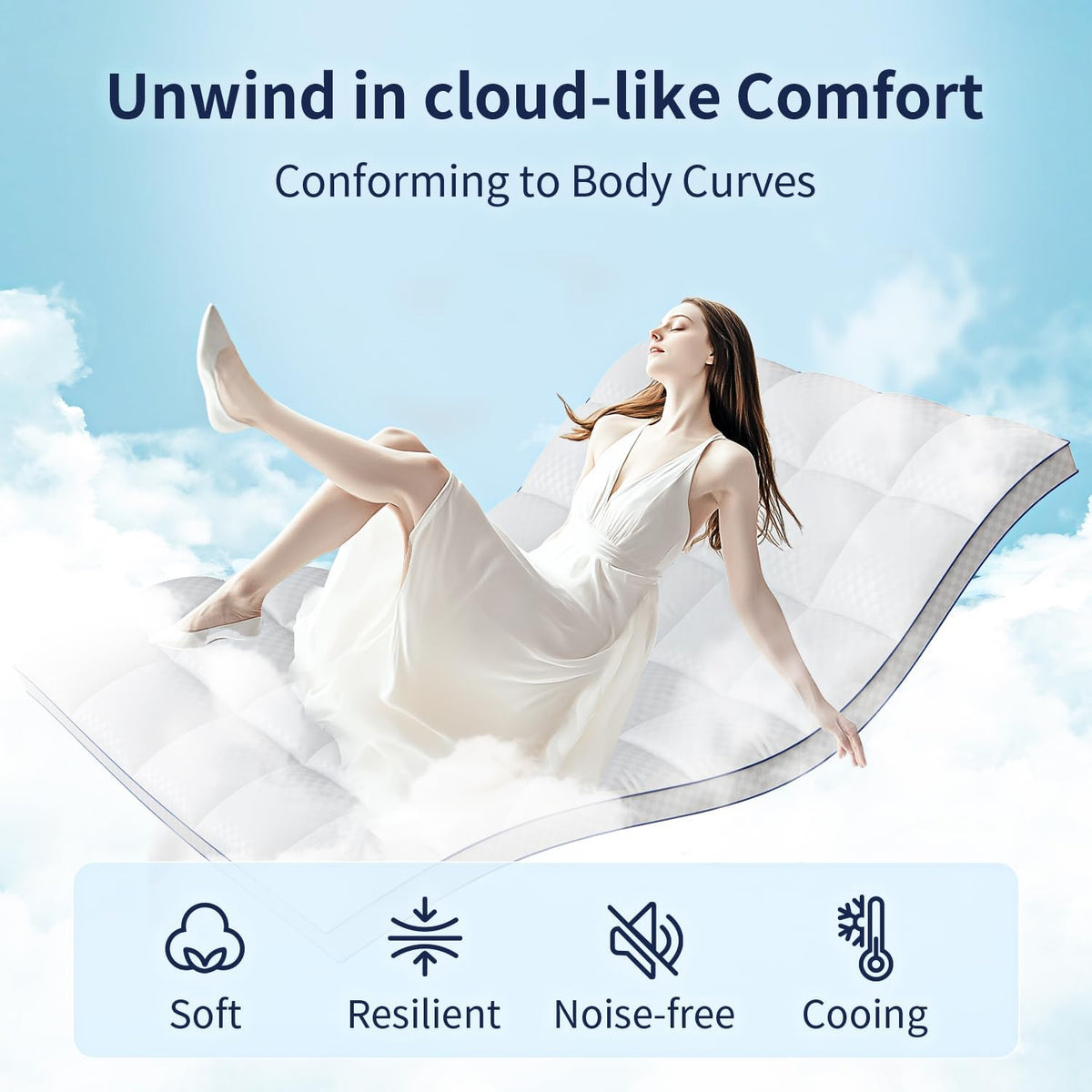 Mattress Topper Twin Extra Thick Mattress Pad Cover for Back Pain Cooling Mattress Protector with 8-21 Inch Deep Pocket Overfilled Down Alternative Filling White