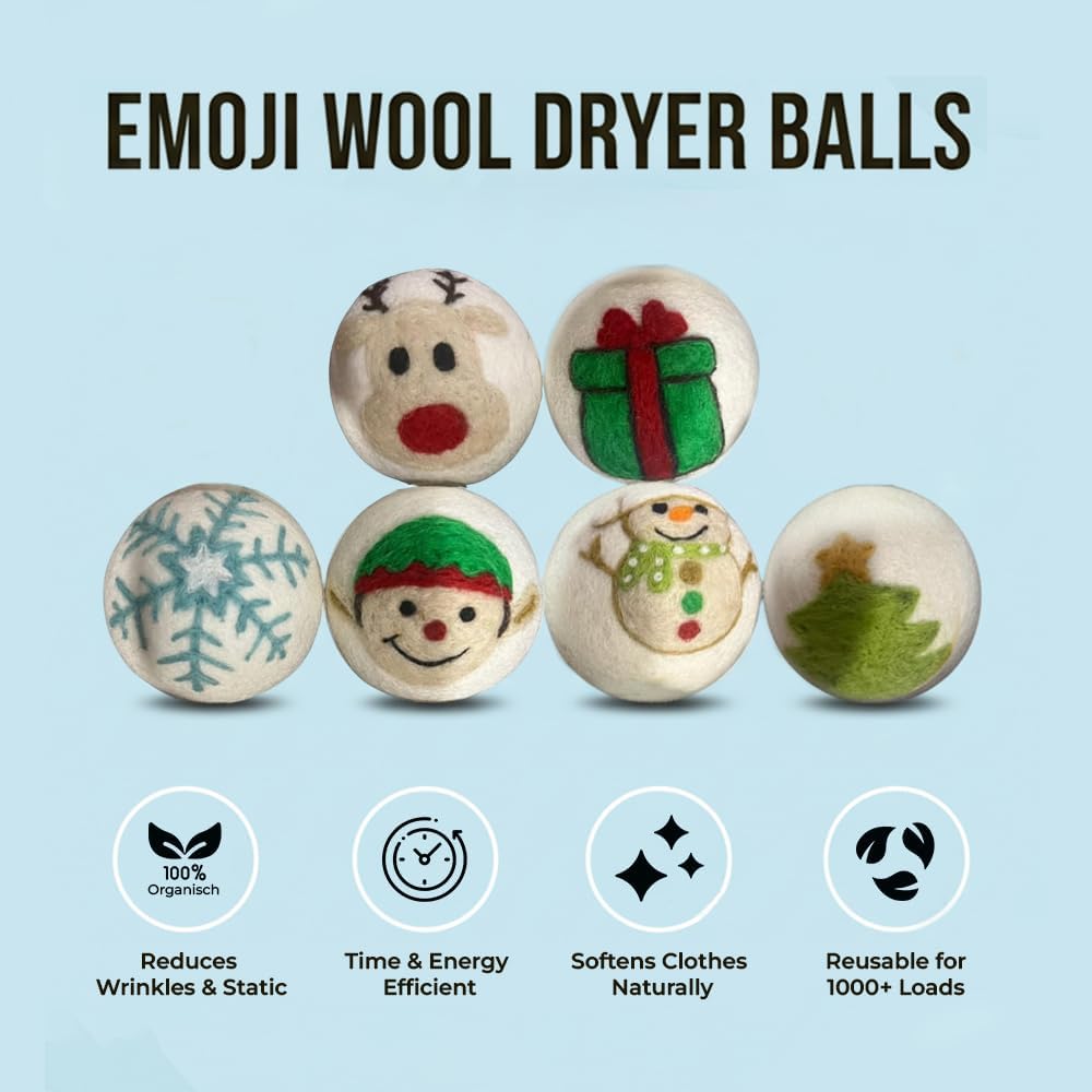 Ezhippie Quality Wool Dryer Balls - 6 XL Festival Pack - 1000+ Loads - Pure Organic Wool - Reusable Natural Fabric Softener Perfect with Essential Oils, Reduce Clothing Static and Wrinkles