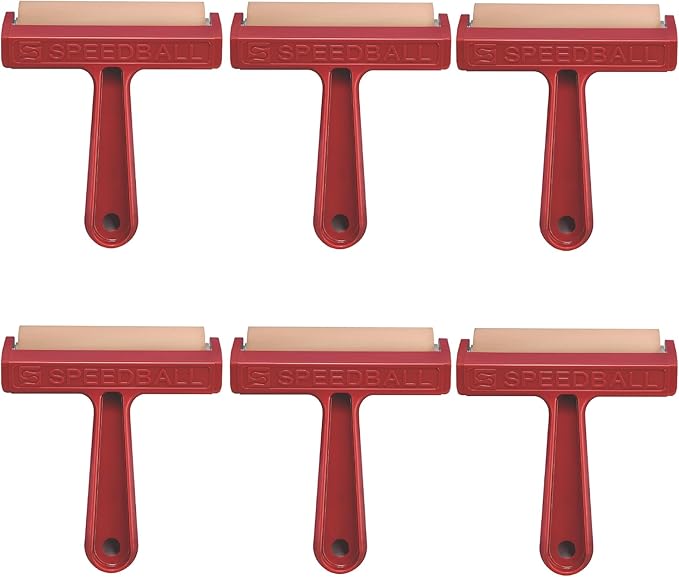 Speedball Pop-in Soft Rubber Brayer, 4" (6-Pack) – Roller Tool for Crafting and Block Printing, Vinyl, Comfort Grip Handle