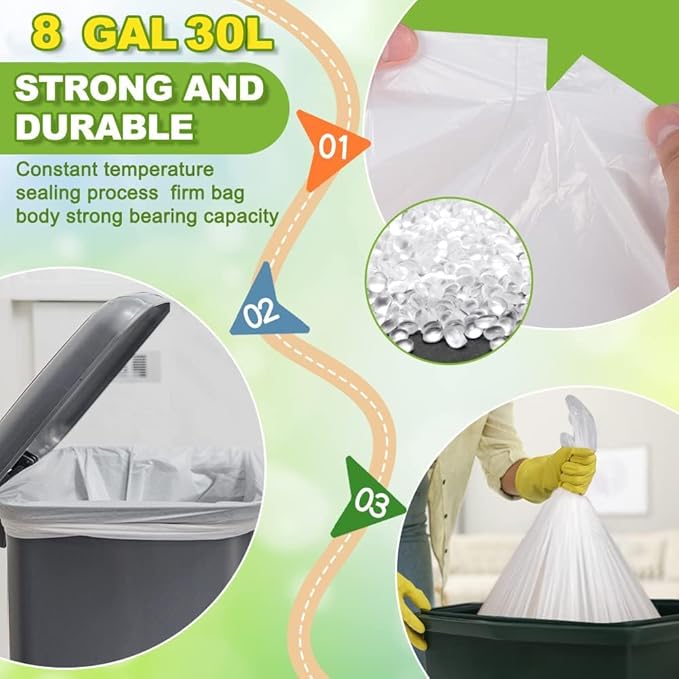 SWIHELP Medium Garbage Bags 8 Gallon /30 Liter Trash Bags Wastebasket Bin Liners Plastic Trash Bags for Bathroom Bedroom Office Trash Can 220 Count